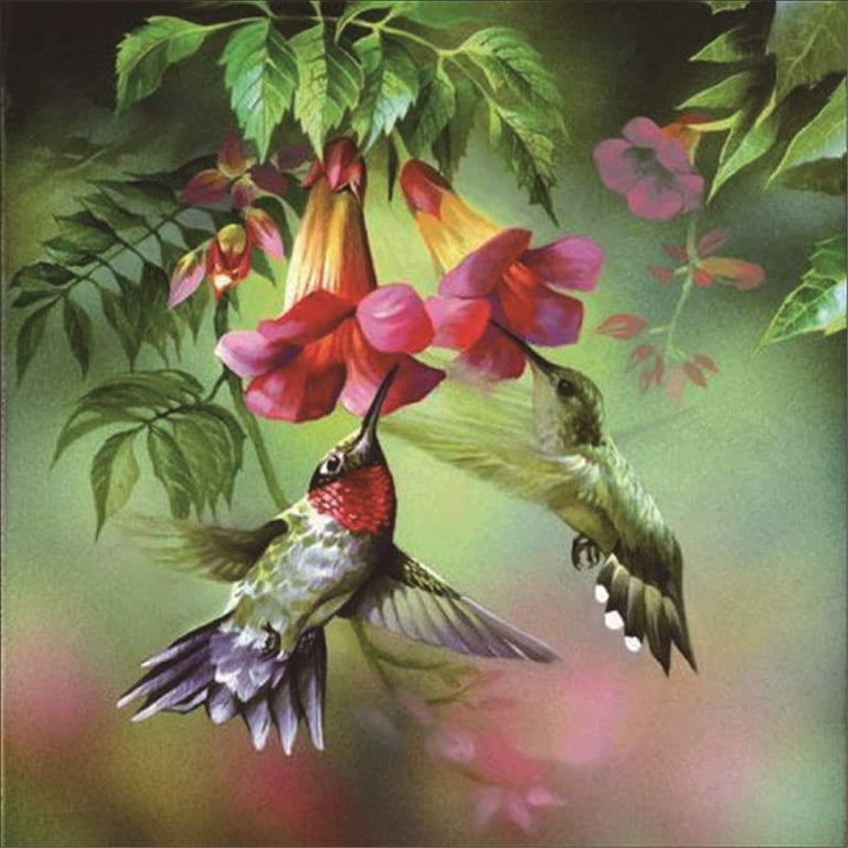 Yeesam Art 5D DIY Diamond Painting Kit Hummingbirds Birds Flowers