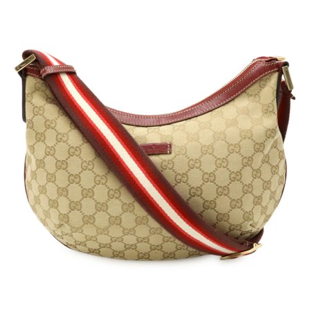 Pre-Owned GUCCI GG Canvas Shoulder Bag in Beige and Red Leather (181092) (Good)