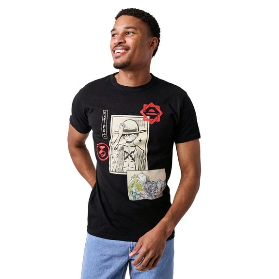 One Piece Manga Character Art Men's Black Crew Neck Short Sleeve T-shirt-Medium