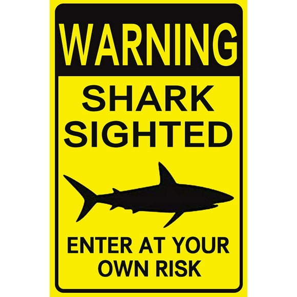 HAHADAXA New Tin Sign Warning Shark Sighted Enter at Your Own Risk with Graphic Dangerous Aluminum Metal Sign 8x12 INCH