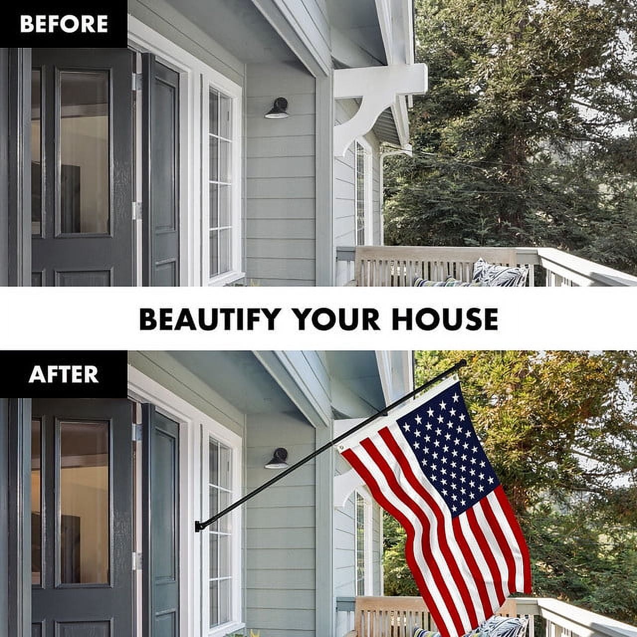 G128 Combo Pack: 6 Feet Tangle Free Spinning Flagpole (Black) USA American Flag 3x5 ft Printed 150D Brass Grommets (Flag Included) Aluminum Flag Pole