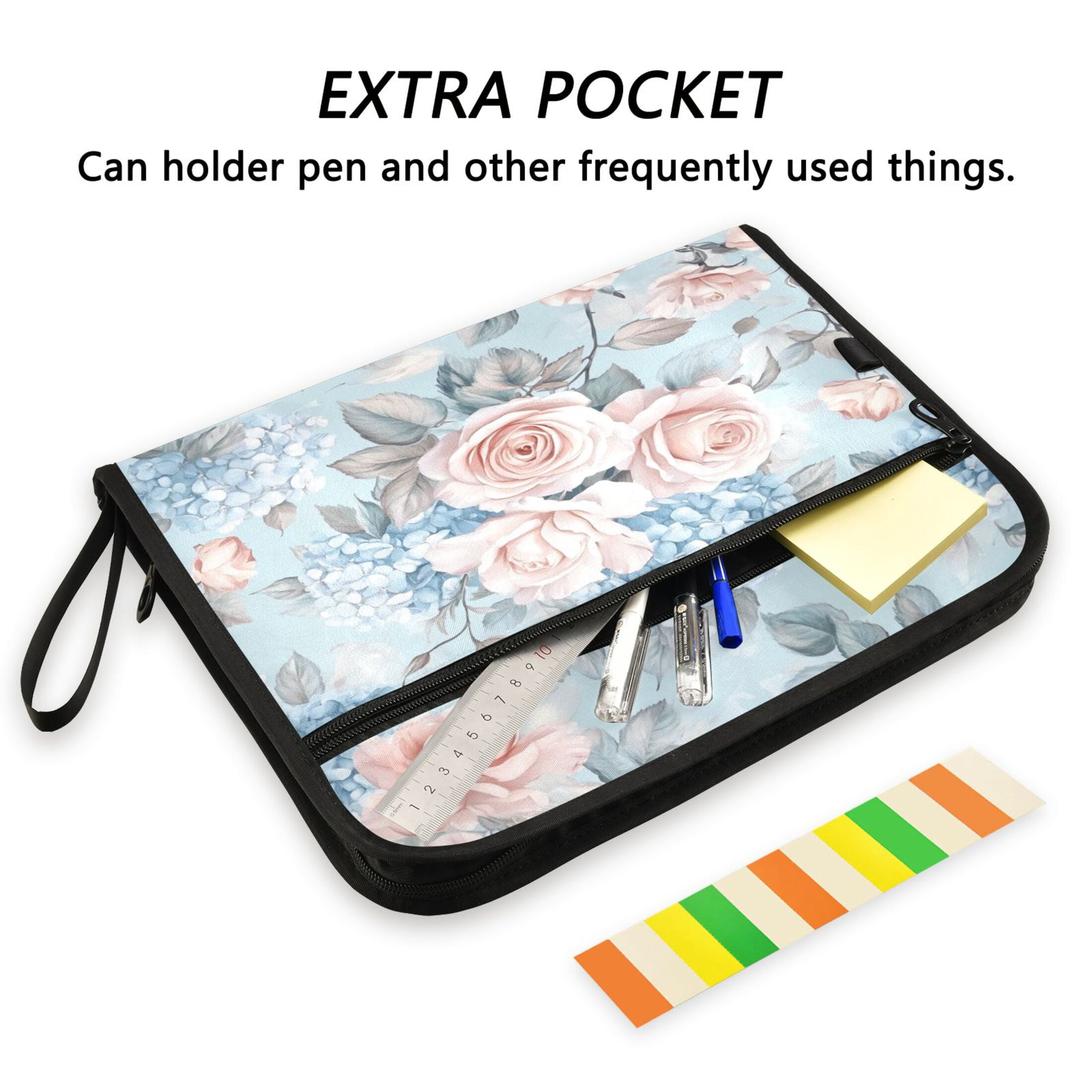 WOBOGO Light Pink Rose Pattern Expanding File Folder Letter Size Accordion Filing Organizer 13 Pocket Separate Organ Pocket