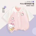 thumbnail image 3 of Camiseta polo de manga corta con mangas raglán de Hello Kitty para niñas, estilo nuevo de verano, camiseta holgada con dibujos animados para niñas y niños grandes, 3 of 4