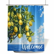 Shower Curtains for Bathroom-36"x72",Summer Welcome Lemon Tree Blue Sky Waterproof Bath Curtain Grommet Shower Curtain Set with Hooks,Coastal Ocean Sea Water Washable Bath Accessories