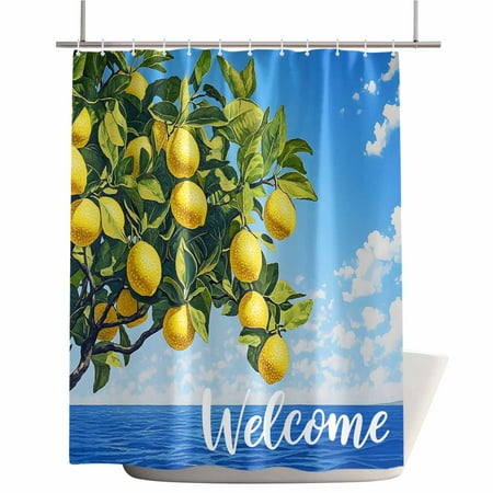 Shower Curtains for Bathroom-60"x72",Summer Welcome Lemon Tree Blue Sky Waterproof Bath Curtain Grommet Shower Curtain Set with Hooks,Coastal Ocean Sea Water Washable Bath Accessories