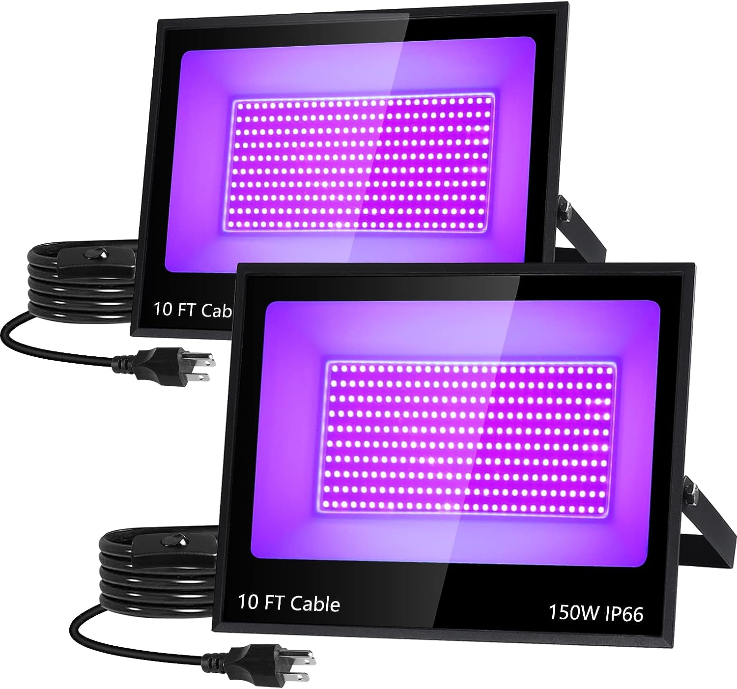 IP66 150W Blacklight Floodlight with 10ft Cable, Waterproof LED Black