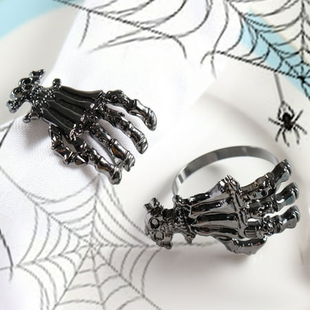 

Ludlz 4Pcs Napkin Rings Reusable Decorative Polished Halloween Skeleton Seviiette Buttons Decor for Daily Life