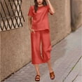 thumbnail image 2 of Miqool Women's Cotton Linen Summer Outfits Casual Short Sleeve Pullover Tops and Wide Leg Capri Pants 2 Piece Lounge Sets Tracksuits, 2 of 5