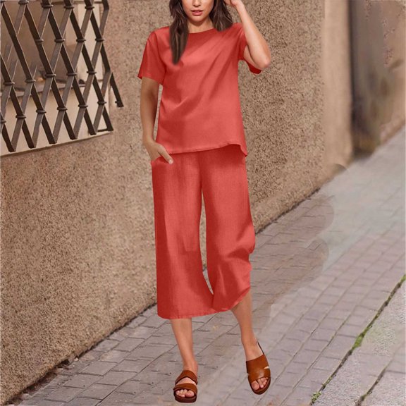 Nuoqisi 2 Piece Lounge Sets for Women Summer 2026 Short Sleeve Matching Airport Travel Outfits Casual Clothes