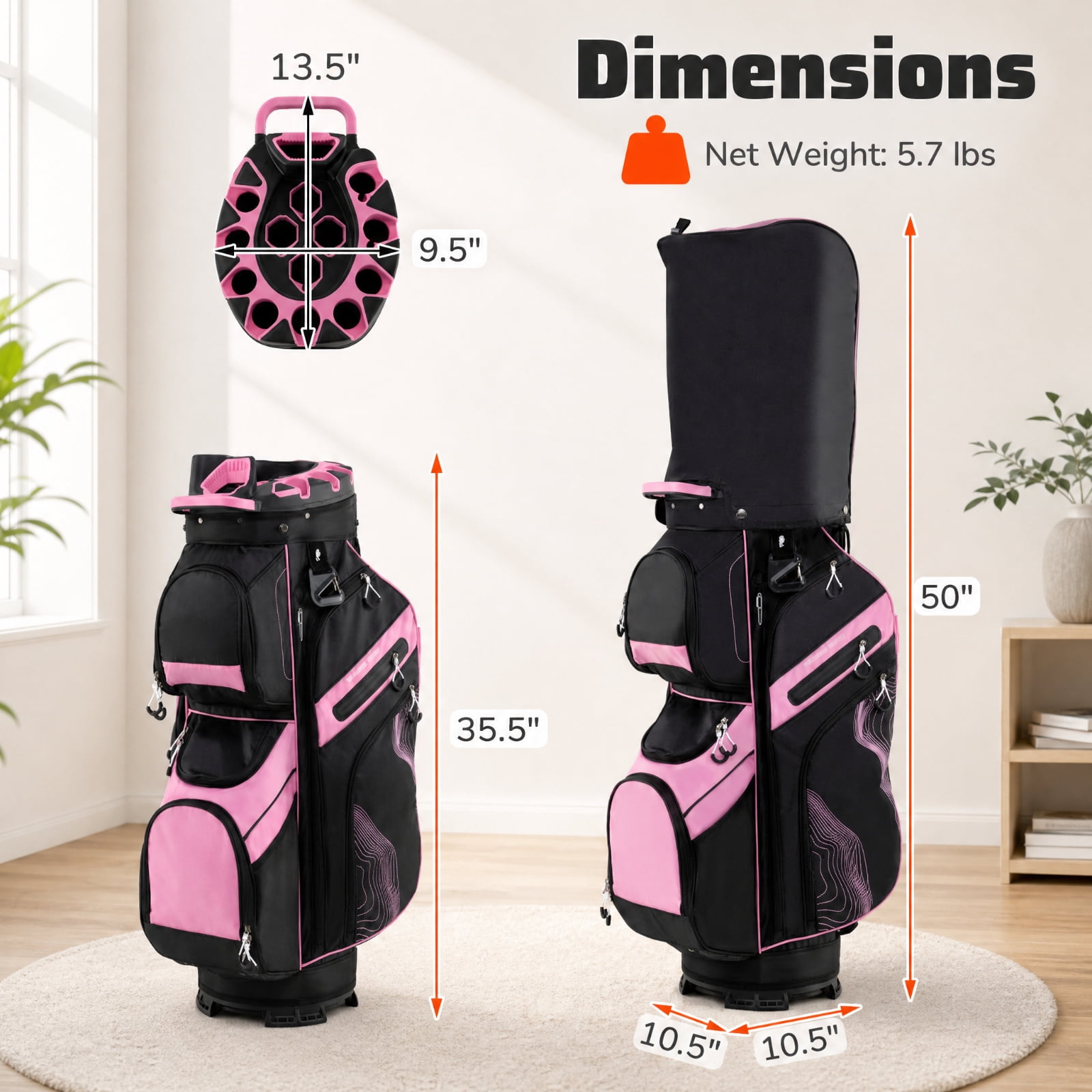 Airfind Molded Lock Top Golf Cart Bag with 14 Way Full Length Dividers and 11 Pockets, Pink Golf Club Bag with Dividers
