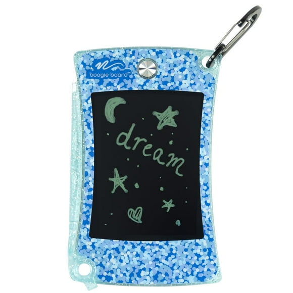Boogie Board Jot Tablette d'Écriture de Poche - Tableau de Dessin Essentiels de Voyage pour Enfants Écran LCD Stylet Effaçable Instantané Support de Dessin Jouet Éducatif Filles Garçons Cadeau d'Anniversaire Collection Scintillante Bleu