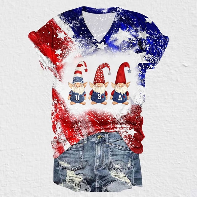 Fiudx Ofertas y Liquidaciones Blusas Casuales de Manga Corta con Cuello En V y Estampado Del Día Independiente de La Moda para Mujer