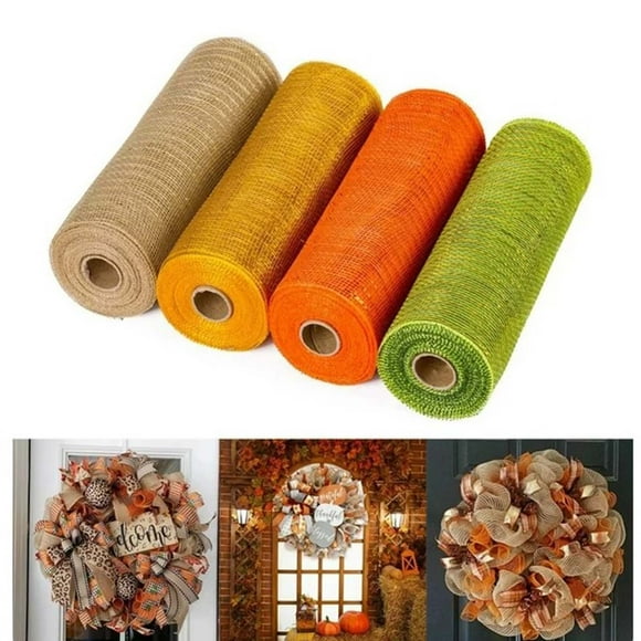 Xuewenshw Wrap Gold Leek Holiday Decorations 4 Polyplastic Burlap Decorative Mesh 10 Inch Wide Decorative Ribbon Wrapping Home Wreath Set Wall Bottle Holder
