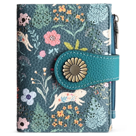 KALUNMA Rabbit Pattern Design Small Wallets for Women Bifold RFID Blocking Leather Card Holder Compact Wallet with Zipper Coin Pocket