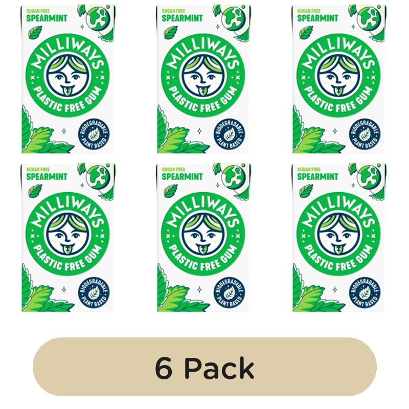 Milliways Spearmint Plastic Free Sugar Free Chewing Gum 19g, British Import (Pack of 6)