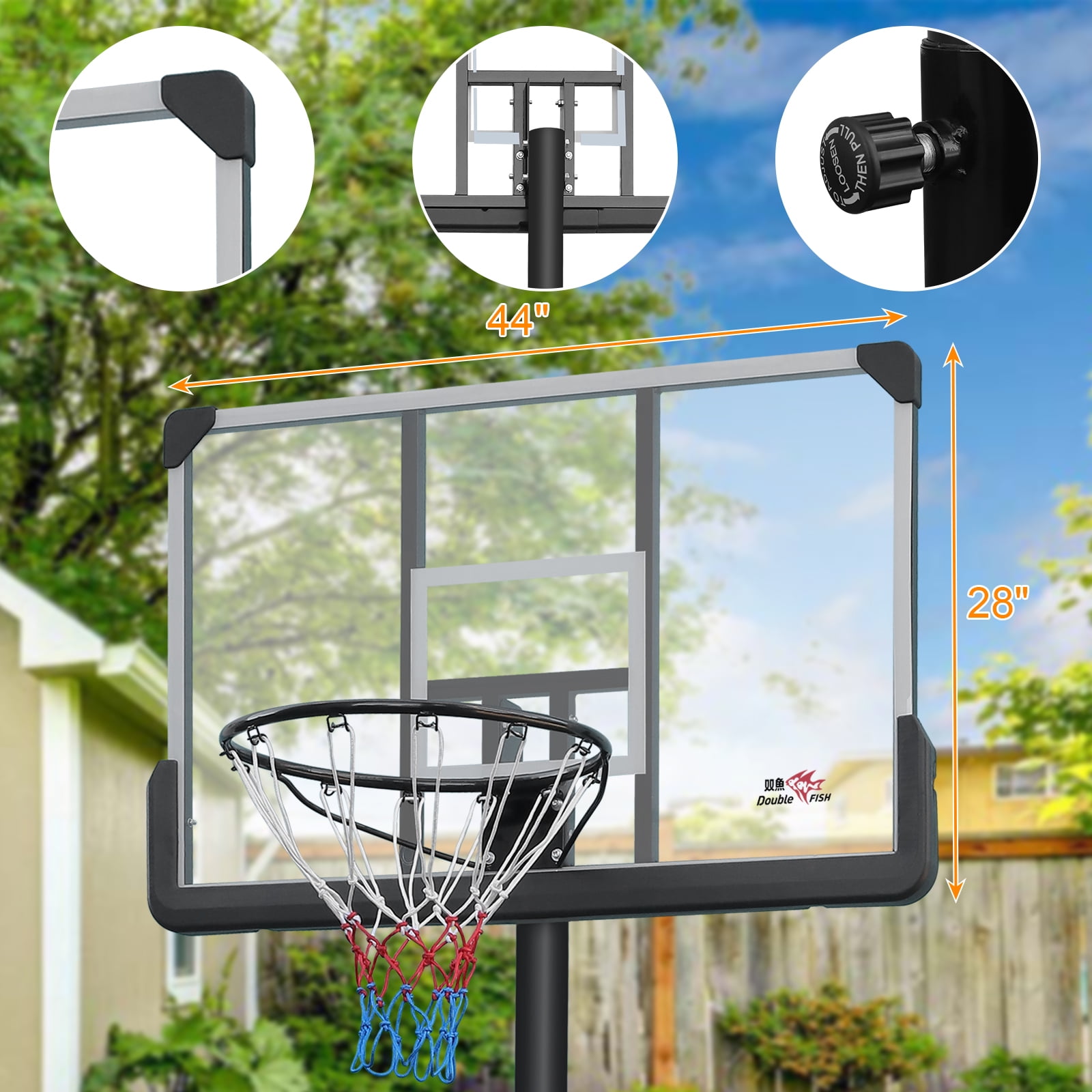 [Adjustable Basketball Goal] Height Adjustable 6.5 Ft-10 Ft Basketball Hoop - 44'' Basketball Rebound, Portable Wheels, And Sturdy Base - Rust-Proof For Adults And Youth