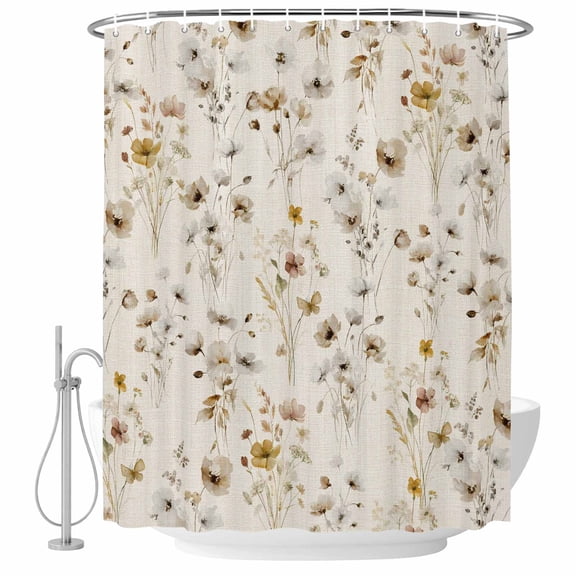 Extra Long Shower Curtain 72x84 Inch, Vintage Spring Floral Shower Curtain Waterproof Bathroom Decor, Summer Botanical Rustic Fabric Bath Curtain Set Accessories with Hooks