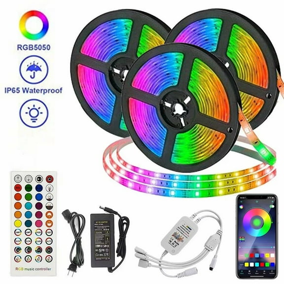 Led Strip Lights 49.2ft with 44 Keys IR Remote and 12V Power Supply color Changing 5050 RGB LEDS Light Strips Kit for Home, Bedroom, Kitchen,DIY Decoration,Waterproof