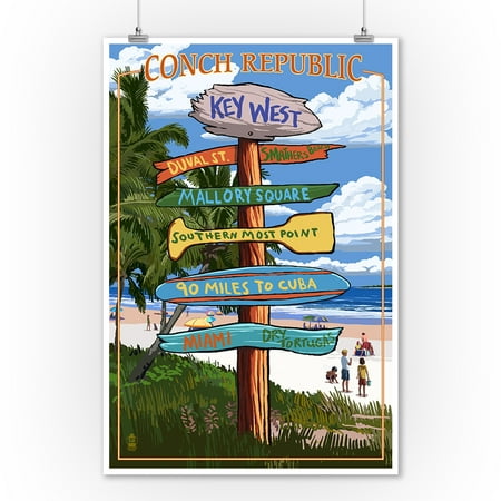 Key West, Florida - Conch Republic - Destinations Sign - Lantern Press Artwork (9x12 Art Print, Wall Decor Travel (Best Conch In Key West)