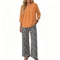 thumbnail image 3 of Womens Sets 2 Piece Outfits Elbow Sleeve Tops and Wide Leg Long Pants Lounge Sets Summer Spring Vacation Travel Outfits Fashion Clothing, 3 of 5