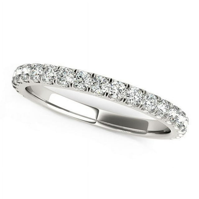 Alliance de Mariage en Or Blanc 14k avec Serti Pavé Rond et Diamants 3/8 cttw T. 8,5