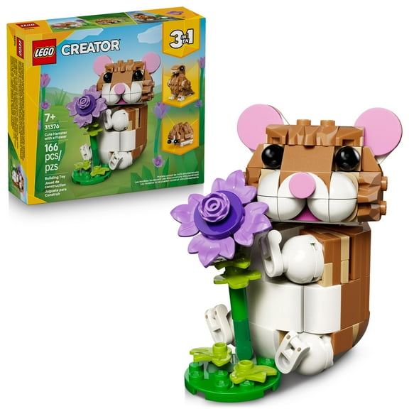 LEGO Creator 3 in 1 Cute Hamster with a Flower - Building Toy for Girls & Boys, Ages 7  - Valentines Day Gift for Kids - Build a Hamster, Hedgehog or Eagle - 31376