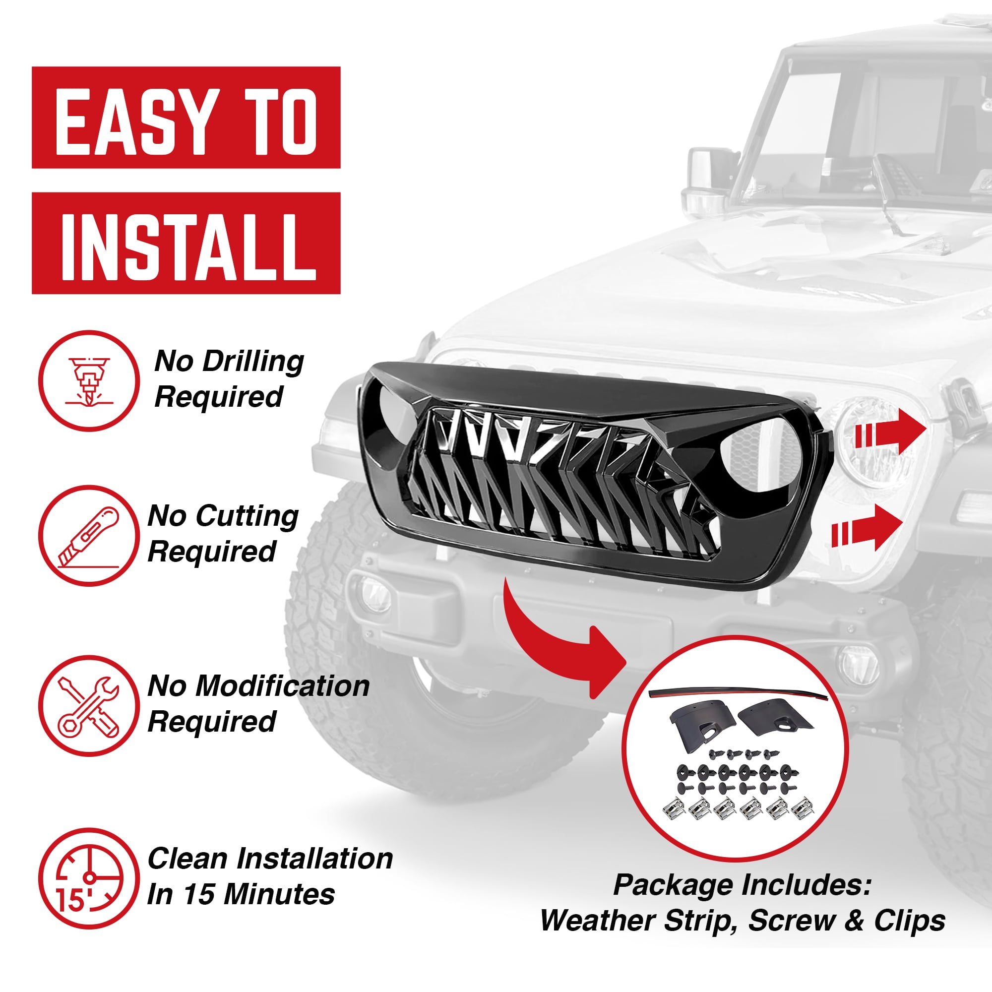 AMERICAN MODIFIED Shark Grille for 2018+ Wrangler JL & 2020+ Gladiator JT