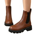 thumbnail image 6 of Dweltoz Women's Chelsea Heeled Ankle Boots Booties Dressy Slip On Lug Sole Short Ankle Booties Pull On Flat Street Style Shoes with Elastic Side,Brown 6.5, 6 of 7