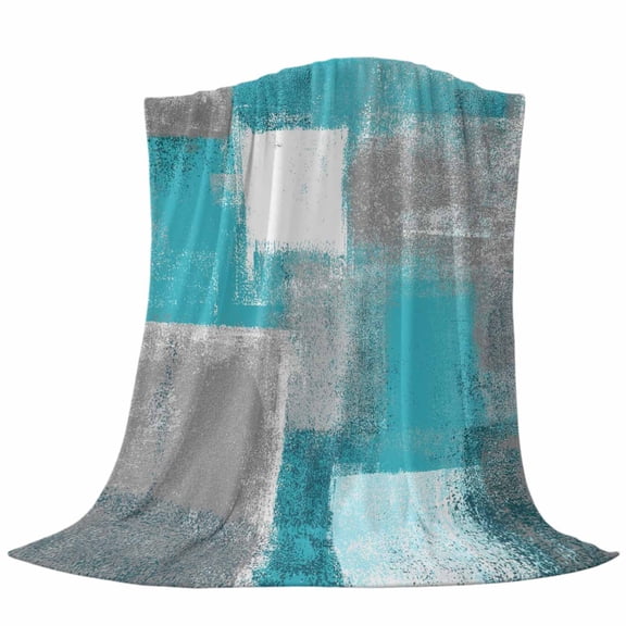 Flannel Fleece Throw Blanket, Abstract Grey White Blue Plaid Soft Warm Fuzzy Cozy Blanket for Couch Bed Sofa Office, Classic Geometric Art 40x50In