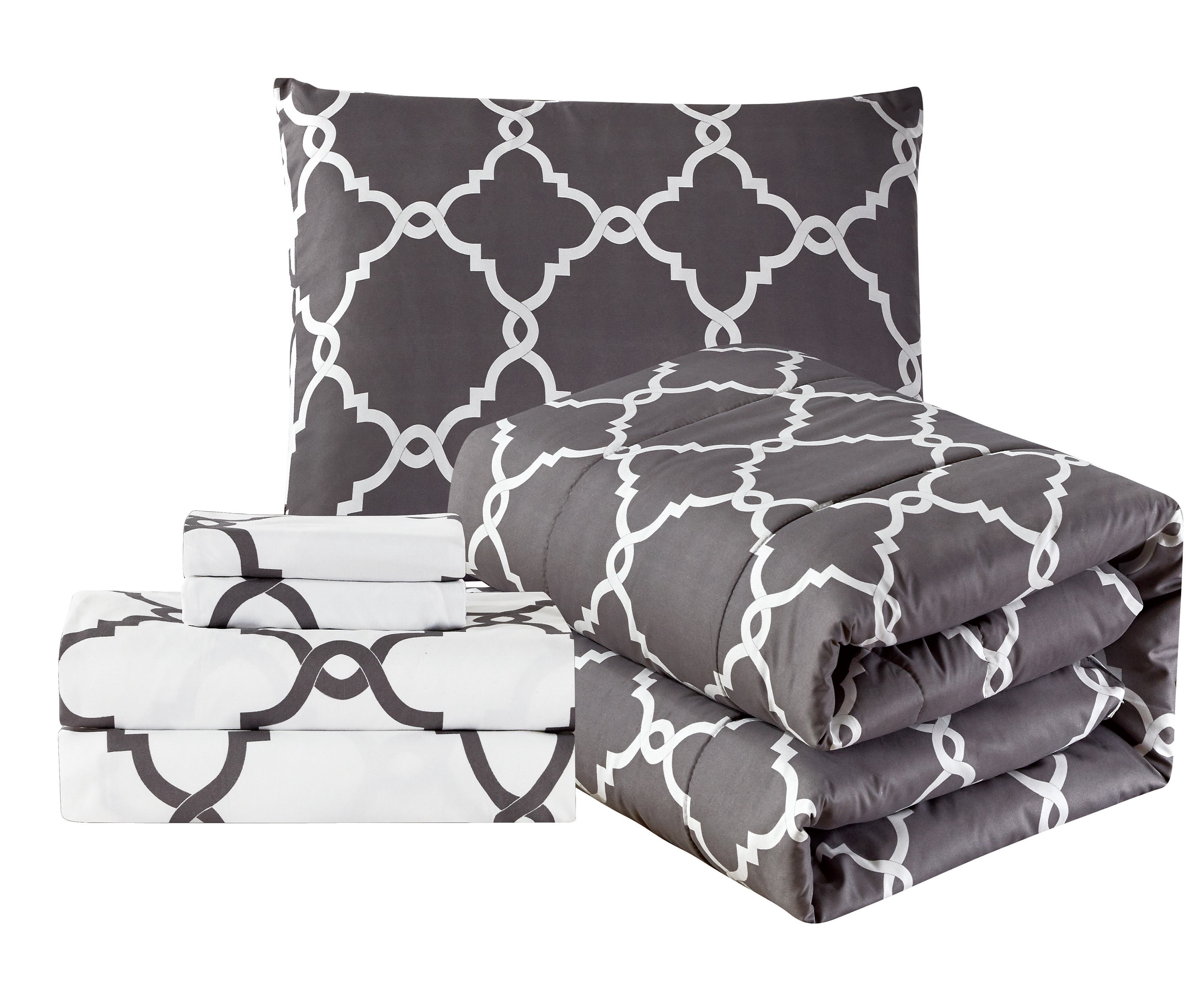 Lux Decor Collection 4 Piece Geometric Twin Comforter Set - Polyester Filling Reversible Washable Comforter Set