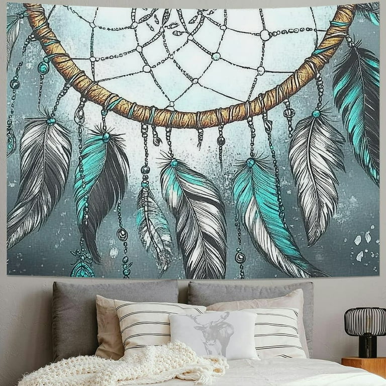 ERAPDAUR Abstract Dreamcatcher Fabric Wall Hanging Tapestry Teal