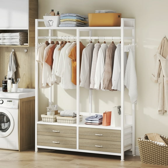 Tribesigns 70 Inch Tall Clothes Rack Freestanding Clothing Storage for Living Room, Bedroom,Entryway, Bathroom, White