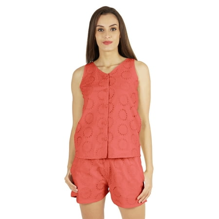 

Bimba Womens Solid Sleepwear Set 2 Pcs Short & Top Casual Nightwear Loose Fit Loungewear