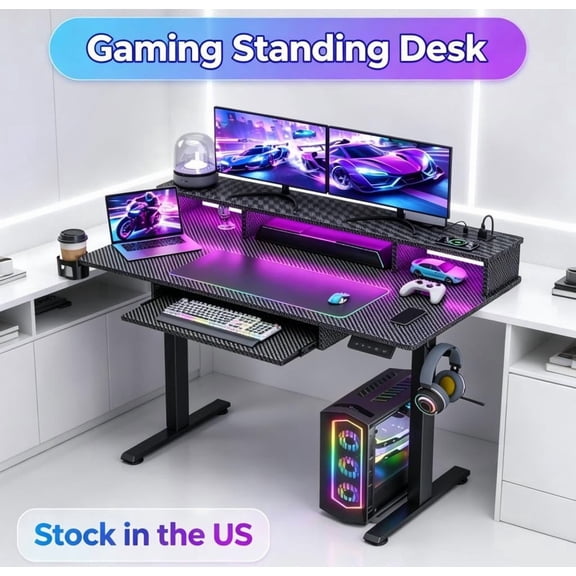Sioweci 48" Computer Desk,Reversible Standing Desk,Monitor Stand, Keyboard Tray,Corner Stand Up Desk for Ergonomic Home Office, Workstaion