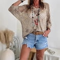 thumbnail image 4 of VEKDONE Womens Plus Size Crochet Cover Up Top 3/4 Batwing Sleeve V Neck Sweater Shirts Mesh Boho Beach Vacation Blouse Khaki XXXL, 4 of 7
