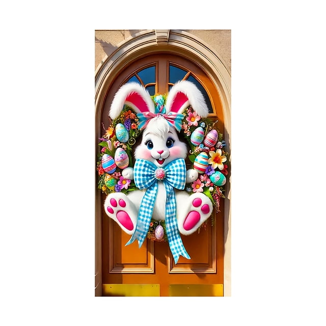 YWIYIUD 1PC Happy Easter Door Cover Easter Decorations, 71x35 Inch Easter Rabbit Eggs Door Banner Welcome Easter Banner Spring Theme Rabbit Door for Front Door Wall Indoor Outdoor Home Decor