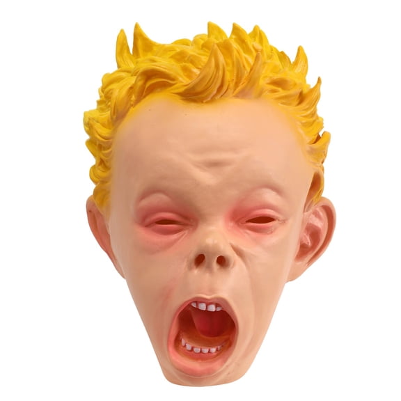 Funny Screaming Face Mask Spiky Yellow Hair Latex Over Head Adult Halloween Cosplay Costume