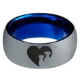 thumbnail image 2 of Tungsten Heart Yin Yang Dog Cat Lovers Band Ring 8mm Men Women Comfort Fit Blue Dome Brushed Gray Polished, 2 of 4