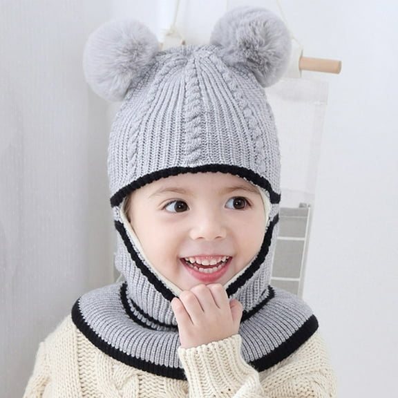 Toddler Winter Hat Scarf Earflap 2 in 1 Toddler Warm Windproof Lined Knit Hood Hat for Christmas Toddler Beanie