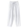 thumbnail image 6 of Women Solid Harem Capris Elastic Drawstring Waist Pockets Lightweight Summer Beach Holiday Casual Pants White S, 6 of 7