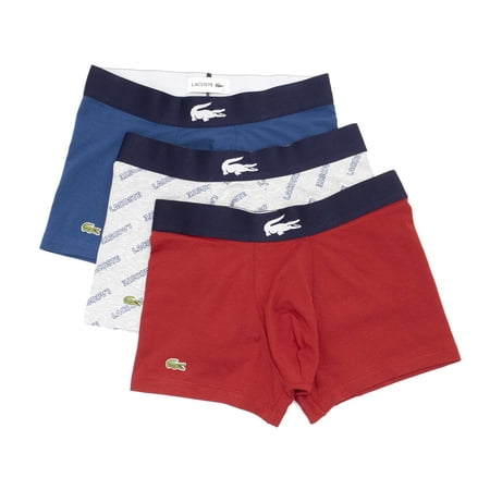 Lacoste Men's All Over Print 3-Pack Jersey Trunks, Silver Chine \ Raffia Matting - Lady Bird,S - US