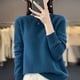 thumbnail image 1 of Suéter de punto de lana pura para mujer, fino, de cuello redondo, manga larga, holgado, camisa de base de lana, 1 of 6