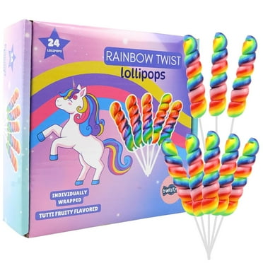 Rainbow Twist Lollipops, Unicorn Birthday Party Candy, 24 Count, 14.2 Ounce Box