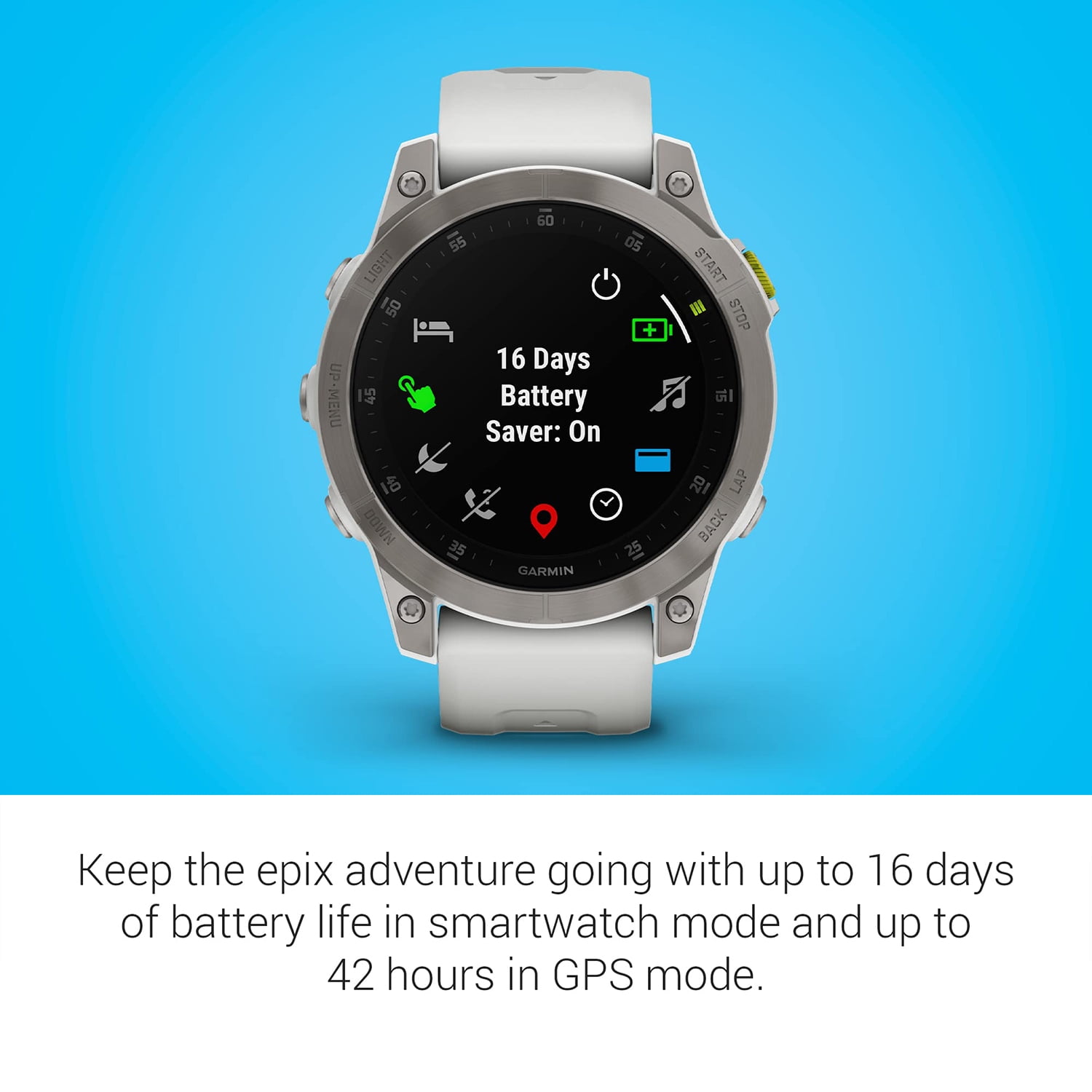GARMIN, 010-N2582-20, Epix Gen 2 Premium Active Smartwatch, 47 mm, 384 Hour Battery Life, White Titanium