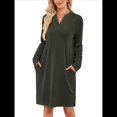 thumbnail image 3 of Vestido Informal de Larga con Bolsillos y Cuello en V para Mujer, Holgado, para Otoño e Invierno Verde XL, 3 of 9
