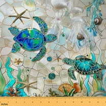 Castle Fairy Aqua Blue Sea Turtle Fabric by the Yard 5 Yards, Ocean Wildlife Sewing Fabric, Coastal Starfish Coral Room Decor Fabric by the Yard, Luxury Bedroom Decor