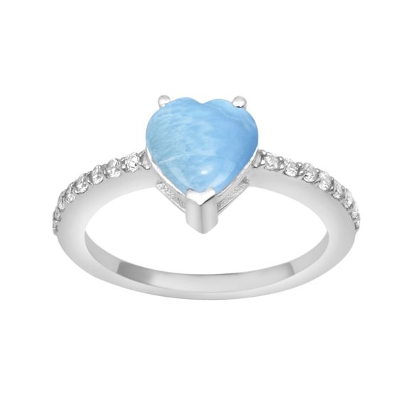 Mooneye Side Accents 7 mm Larimar 925 Sterling Silver Valentines Day Gifts Women Solitaire Ring