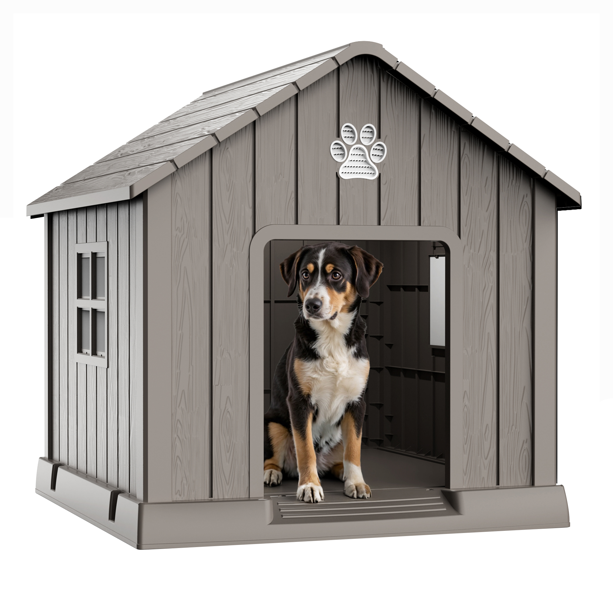 MAYEERTY All-Weather Outdoor Dog House, UV-Protected Pet Shelter for Garden Retreat, Brown