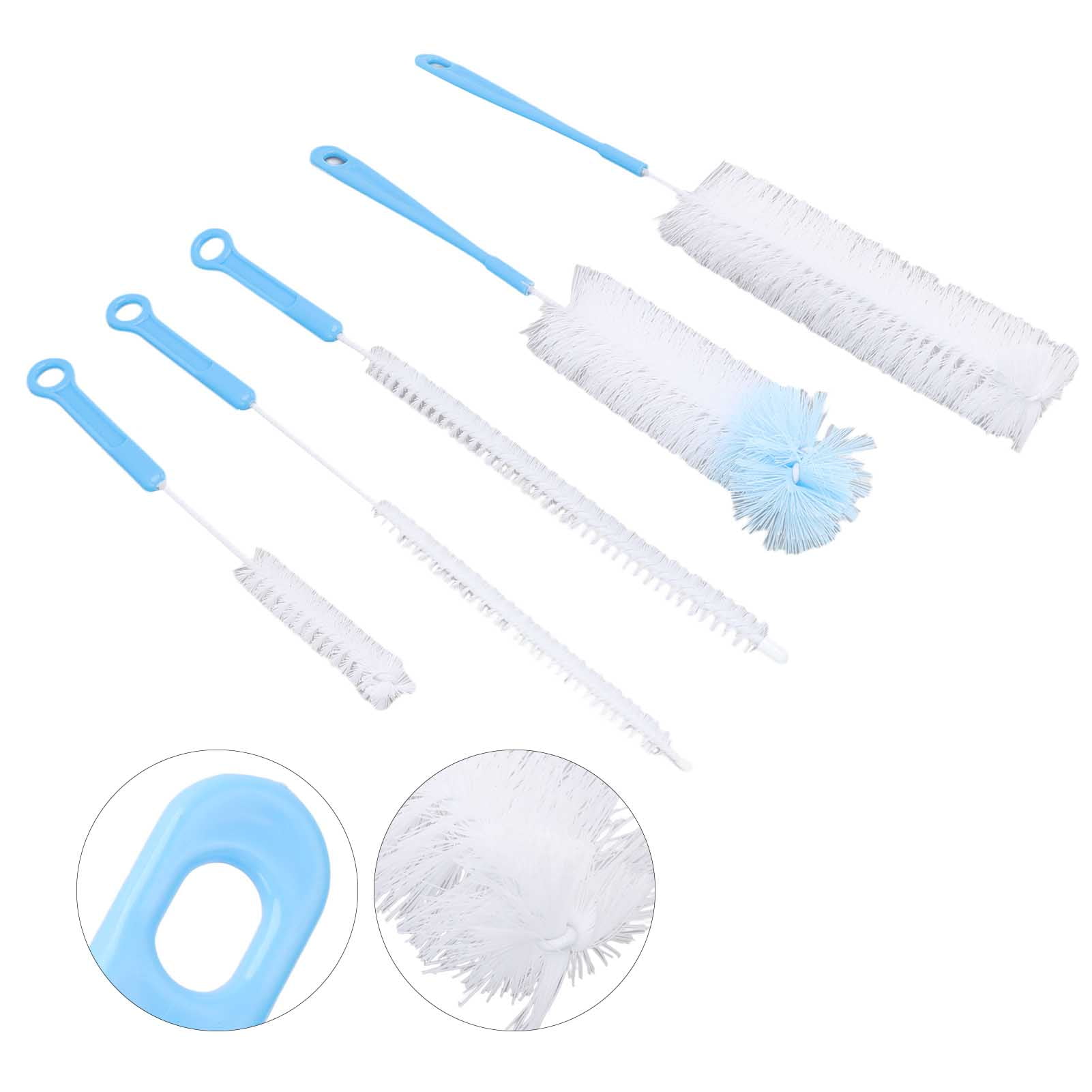 LAZIOEGR Bottle Brush Set Food Grade Long Handle 5 Types Water Bottle Cleaner for Wine Sports Bottles Hummingbird Feeders Blue, 15.35 inches / 39 cm