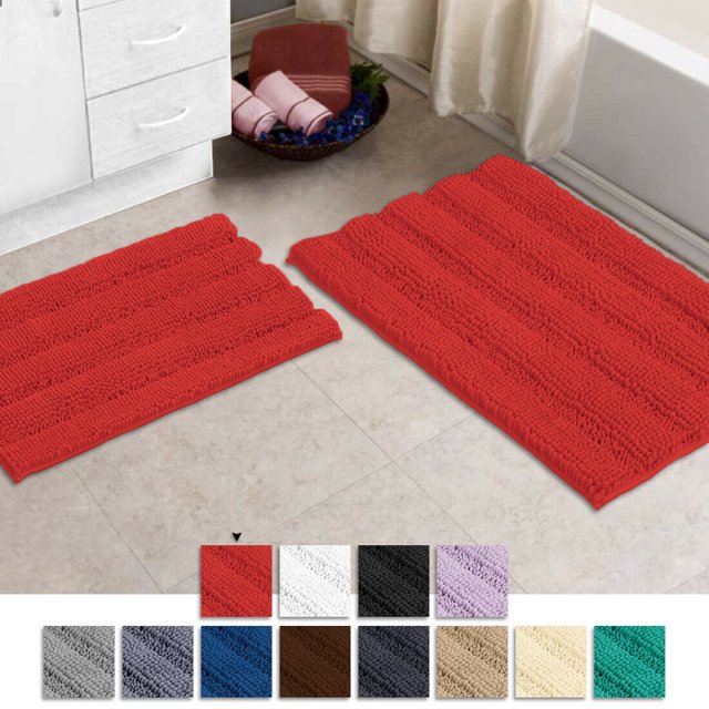 Alfombras de baño Fuzzy Chenille antideslizantes, alfombras de baño, alfombras de baño a rayas extrasuaves y absorbentes para interior/cocina. LuxUrux tapetes para baño